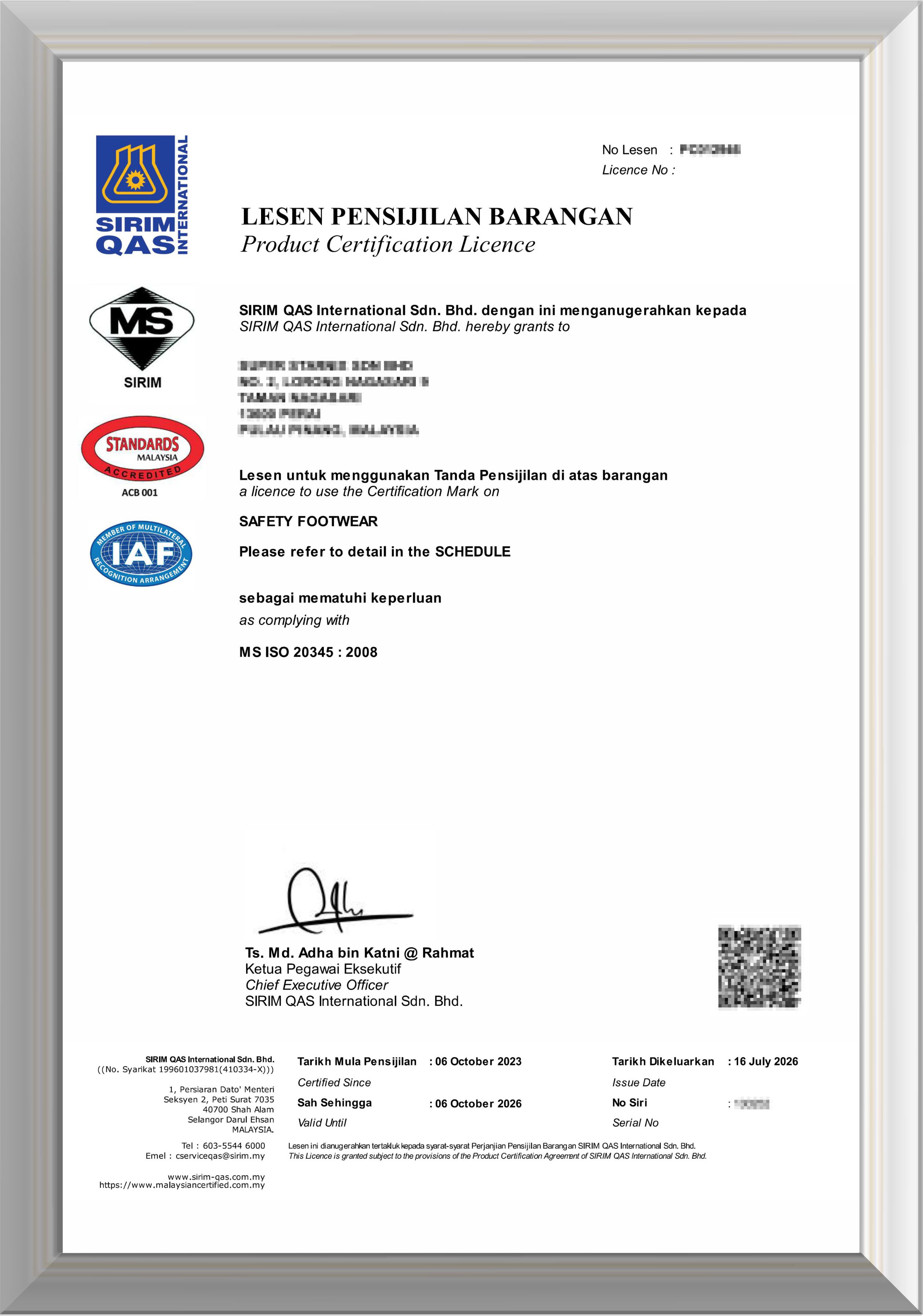 SIRIM certification